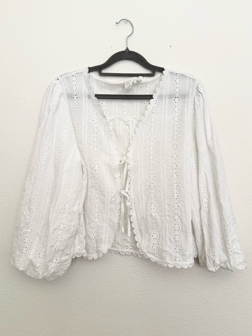 EUC Joie 100% Cotton Tie Front Top Bolero Eyelet Puff Sleeve Size M